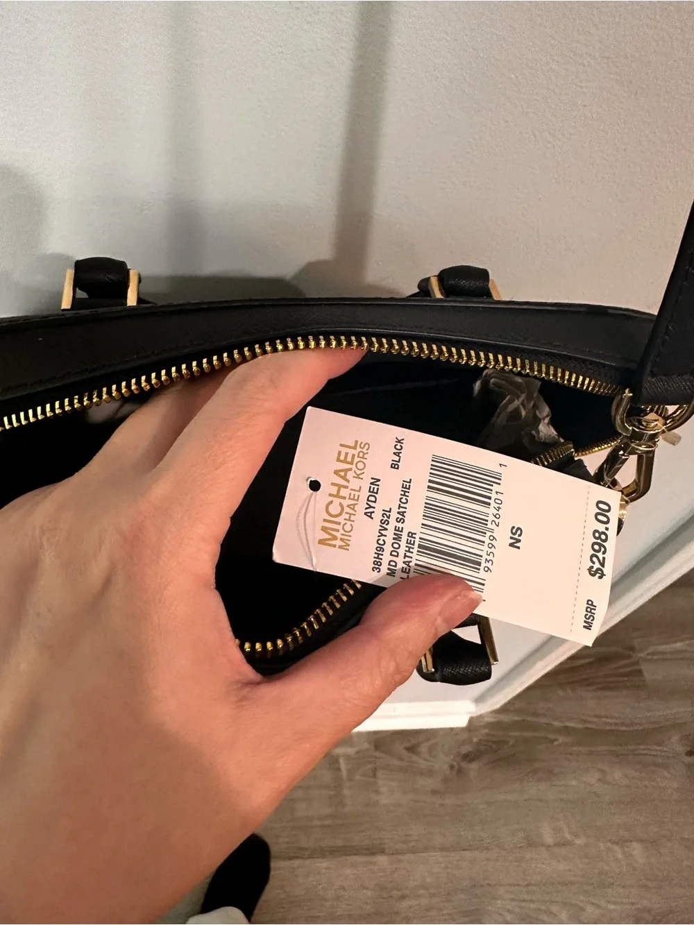 Michael Kors Black Saffiano Leather Crossbody Satchel with Gold Hardware